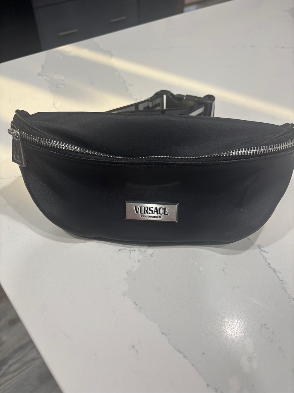 Versace Black Nylon Logo Belt Bag with Silver Hardware